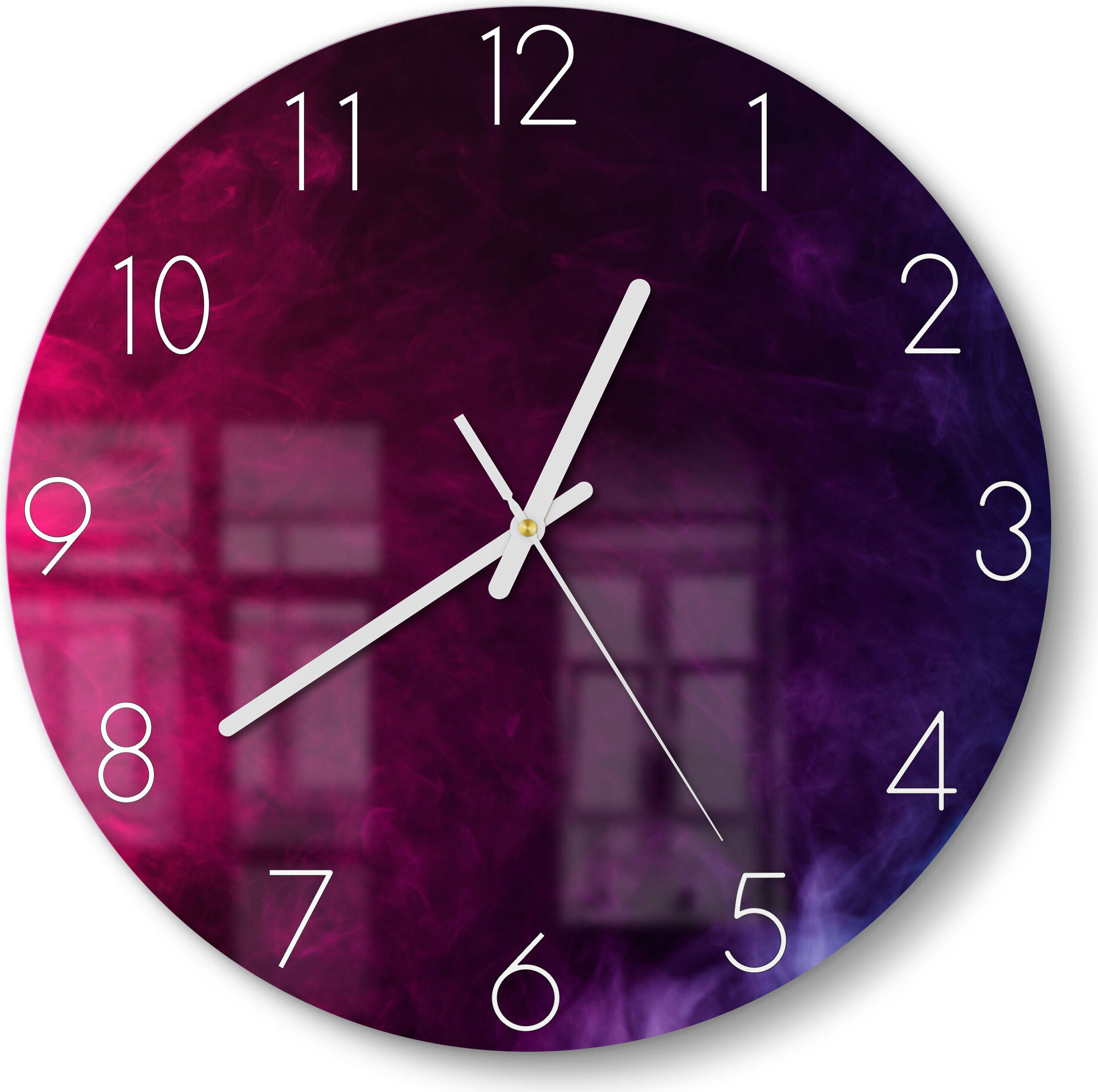 DEQORI Glasuhr Ø30 cm Zahlen 'Bunter Farbdunst' Wanduhr Glas Uhr Design leise WC-D30-N-1206