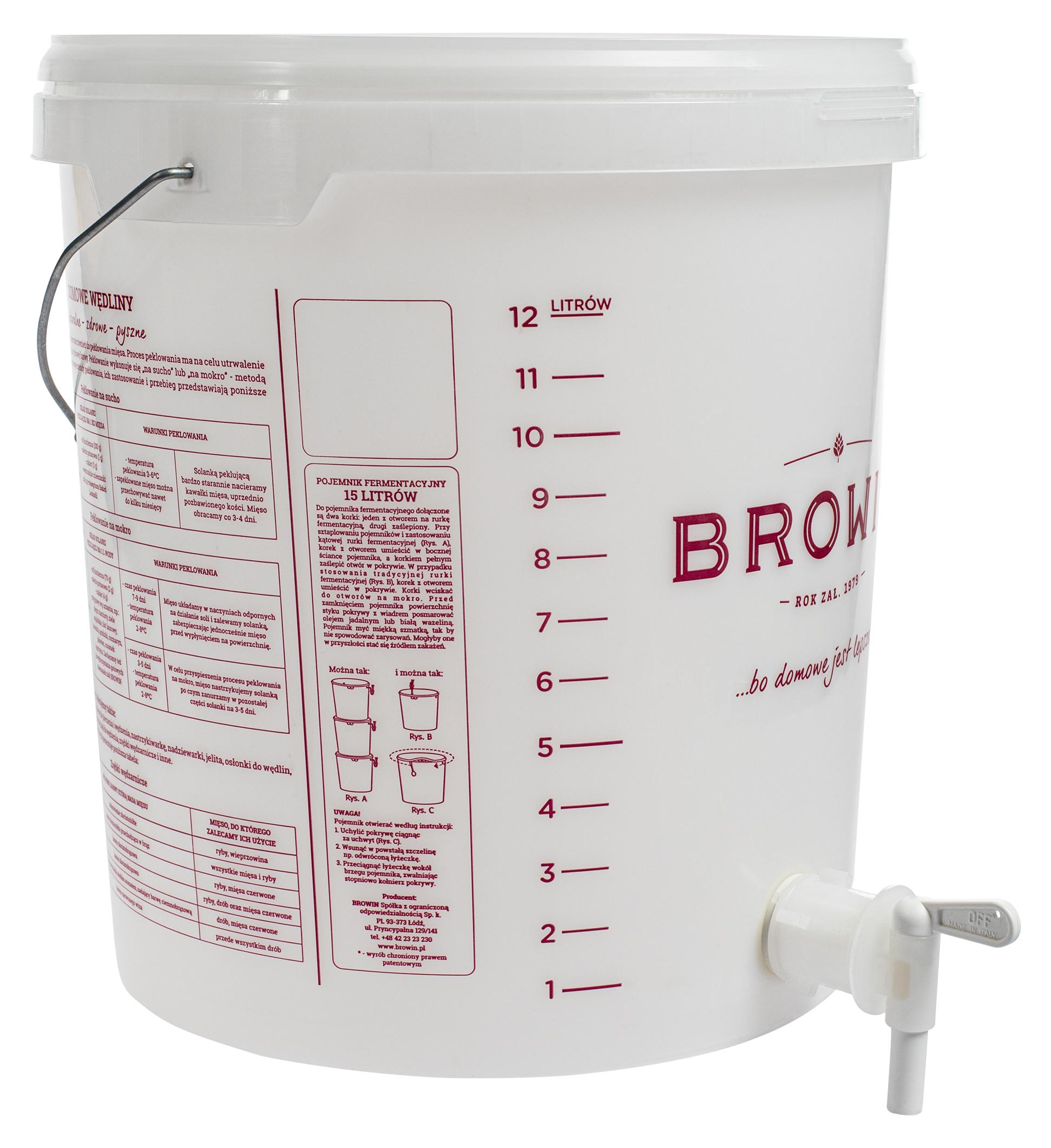 HUGBERT Gärbehälter mit Bohrung 15L /17L - Gäreimer mit Skala und Deckel- Eimer Gärfass für Wein und Bier - 5 Stück