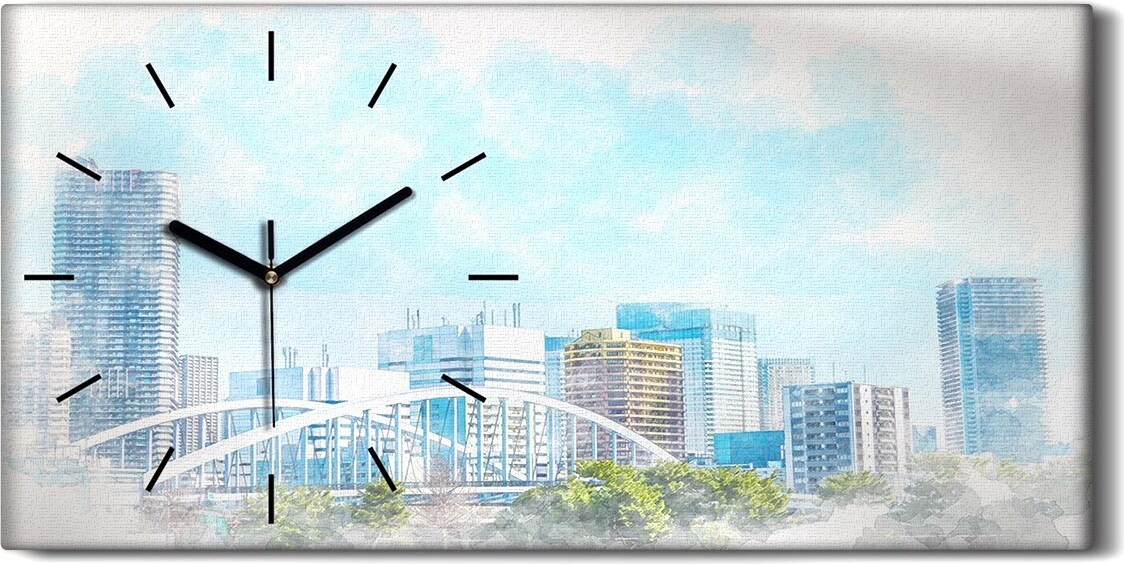 coloray Wanduhr Bürouhr Leinwand Bild 60x30 Landschaft Tokio Asien Stadt Zeichnung - schwarze Hände zch-60x30-240494452-c