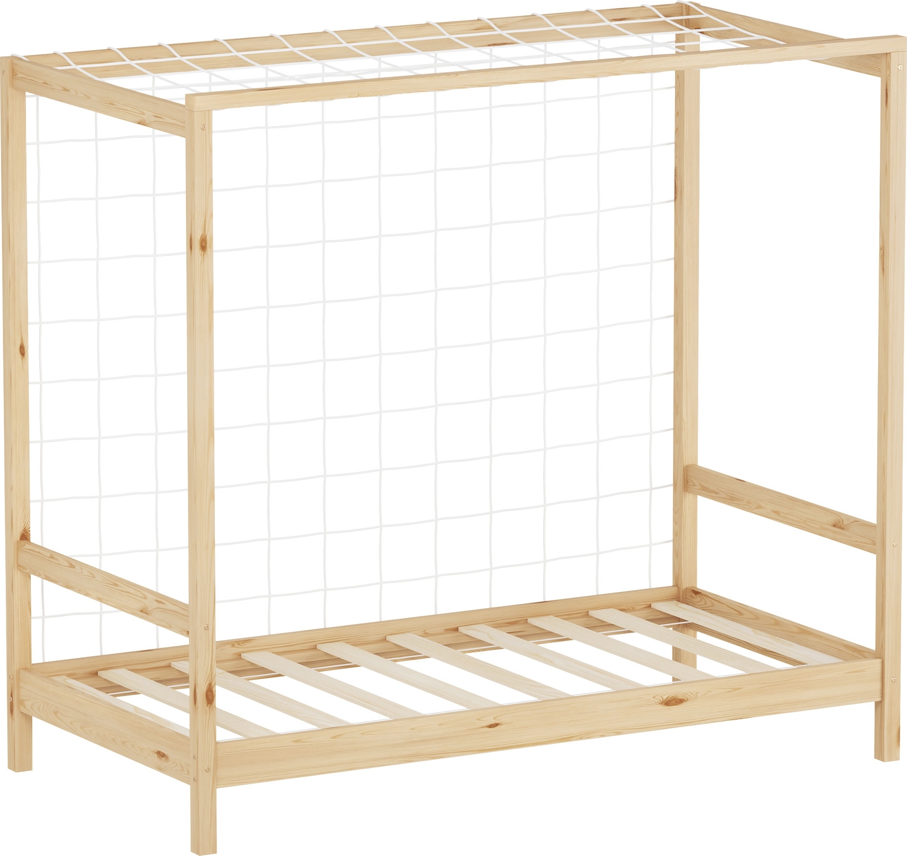ML-Design Kinderbett Fußballtor 80x160 cm, Natur, Einzelbett für Kinder, Holzbett mit Lattenrost & Tornetz, Jugendbett aus Kiefernholz, Handballtor 490016845