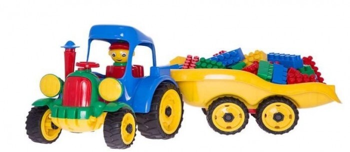 Hemar Family Traktor und Anhänger mit Bauklötzen