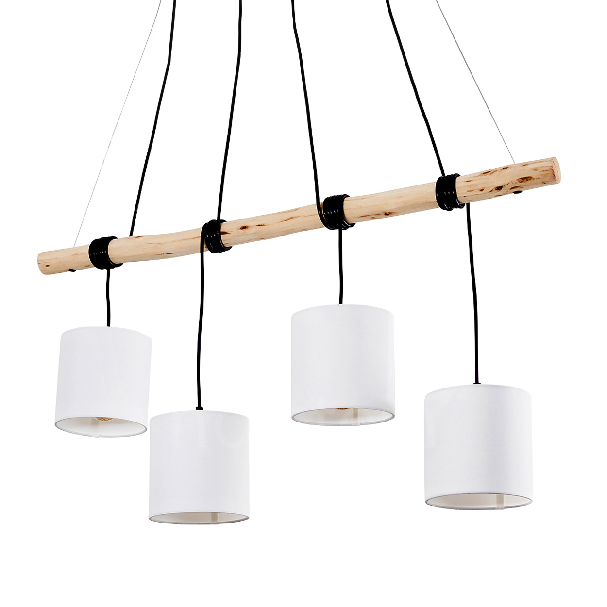 hofstein Porzus »Porzus« 4-flammige Hängelampe aus Metall und Holz in Weiß/Natur H3461112