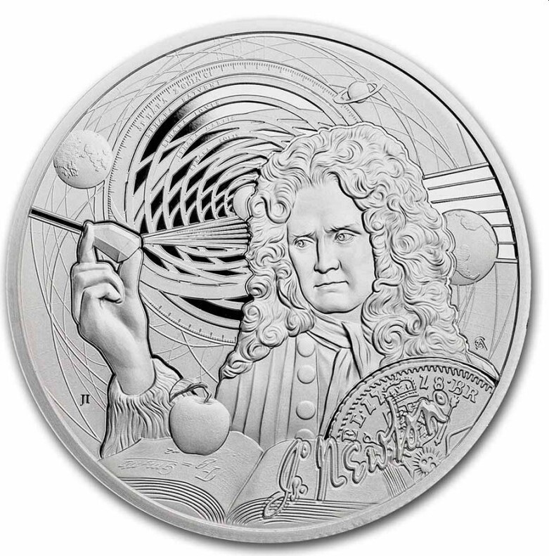 New Zealand Mint 1 Unze Silbermünze Isaac Newton Inspirierende Ikonen 2022 Silber 9999 Sammlermünze
