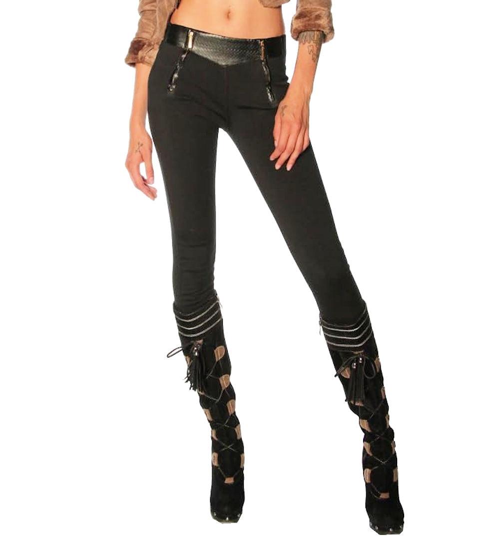 Atixo Stretch-Hose 13062 Stretchhose mit Ledereinsätze Leggings Damen Hose, schwarz, Gr. 42=M