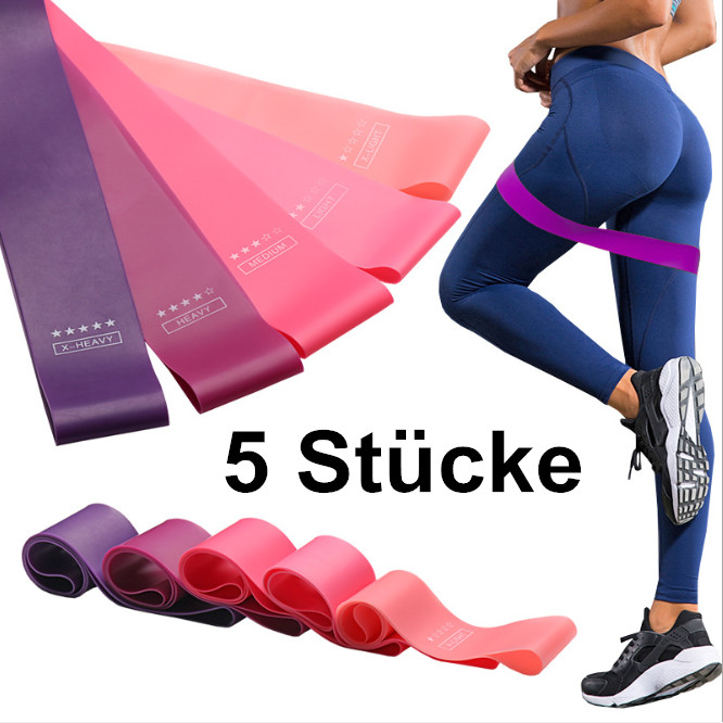 5stk Set Fitnessbänder Trainingsband Fitnessband Gymnastik Yoga Pilates Rosa neu 