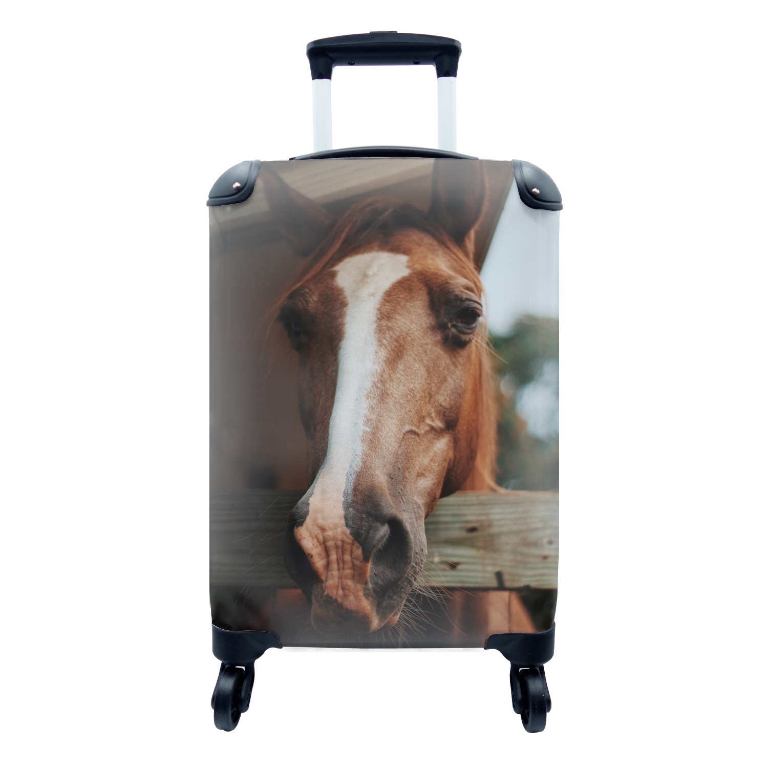 MuchoWow® Koffer Handgepäck Trolley Rollkoffer Kleine Reisekoffer mit 4 Rollen - Pferde - Pferdestall - Zaun - Cabin Size < 55x40x23 cm & 55x40x20 cm - Fotokoffer - Kabinenkoffer - Boardgepäck - Reise-Box - Reisekoffer - Reisegepäck - Koffer mit Bild - Trolley für Kinder 68|272168268