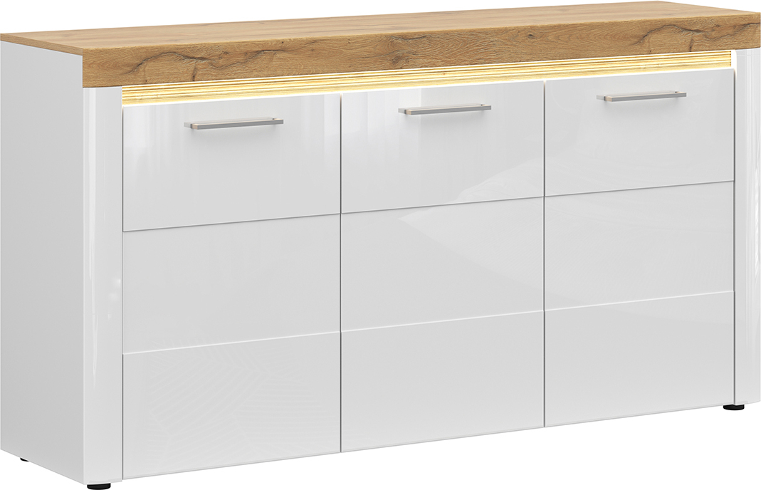 Buffet Nara mit 3 Türen, Weiß und Holzoptik, 170cm