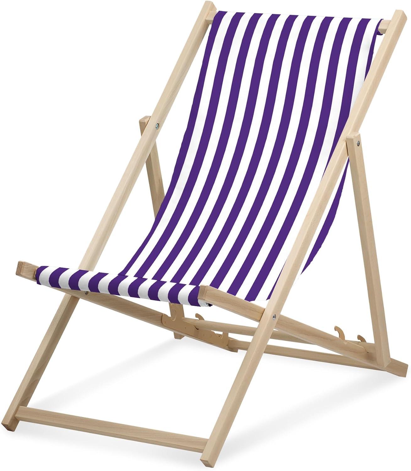 Lehátko - úzke pruhované - fialové - skladacie - z bukového dreva - nosnosť do 95 kg - 3-smerovo nastaviteľné operadlo - plážové lehátko