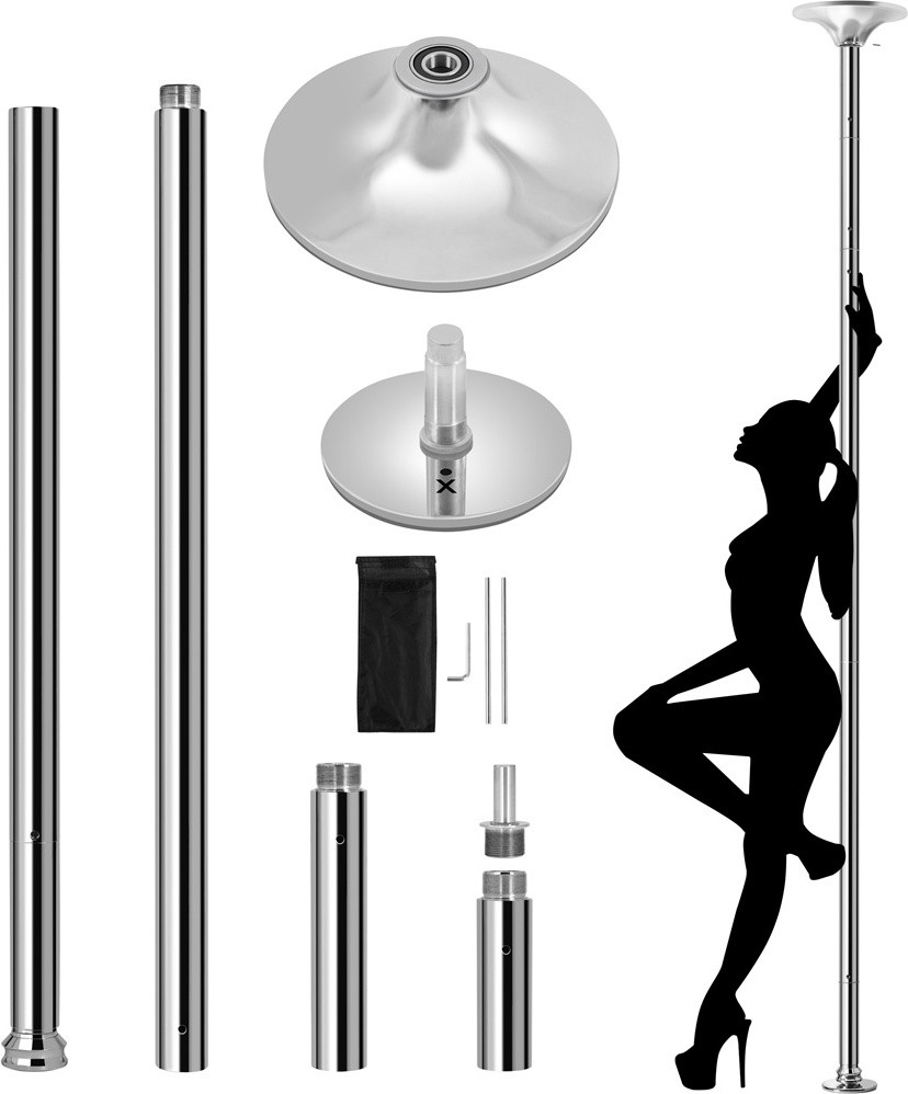 Yaheetech Pole Dance Stange 45 mm, Tanzstang 216,5 bis 275 cm Höhenverstellbar, Pole Dance Stange mit Statisch & Funktion, Stangentanz-Set 592497 Silver