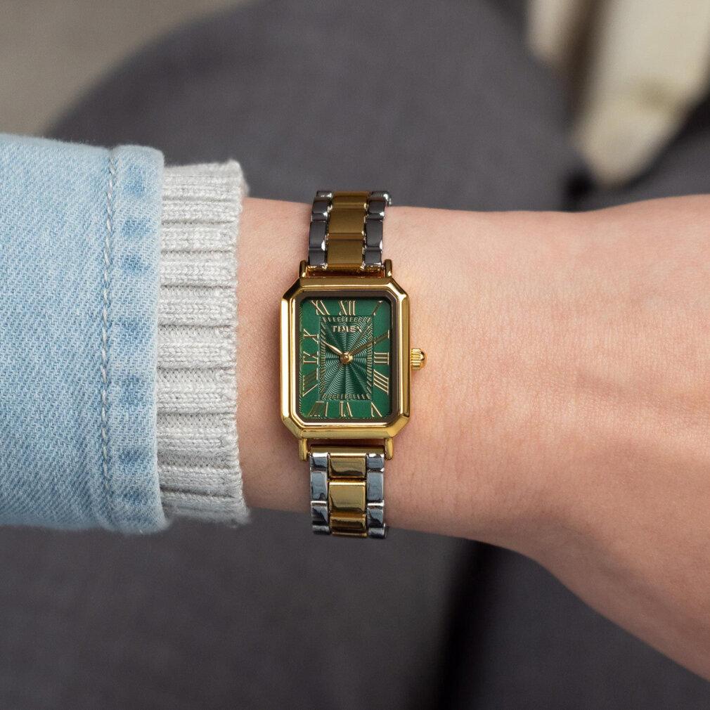 Timex Tw2Y72000 Uhr 21 mm rechteckig Quarzwerk römische Indizes 30 m wasserdicht