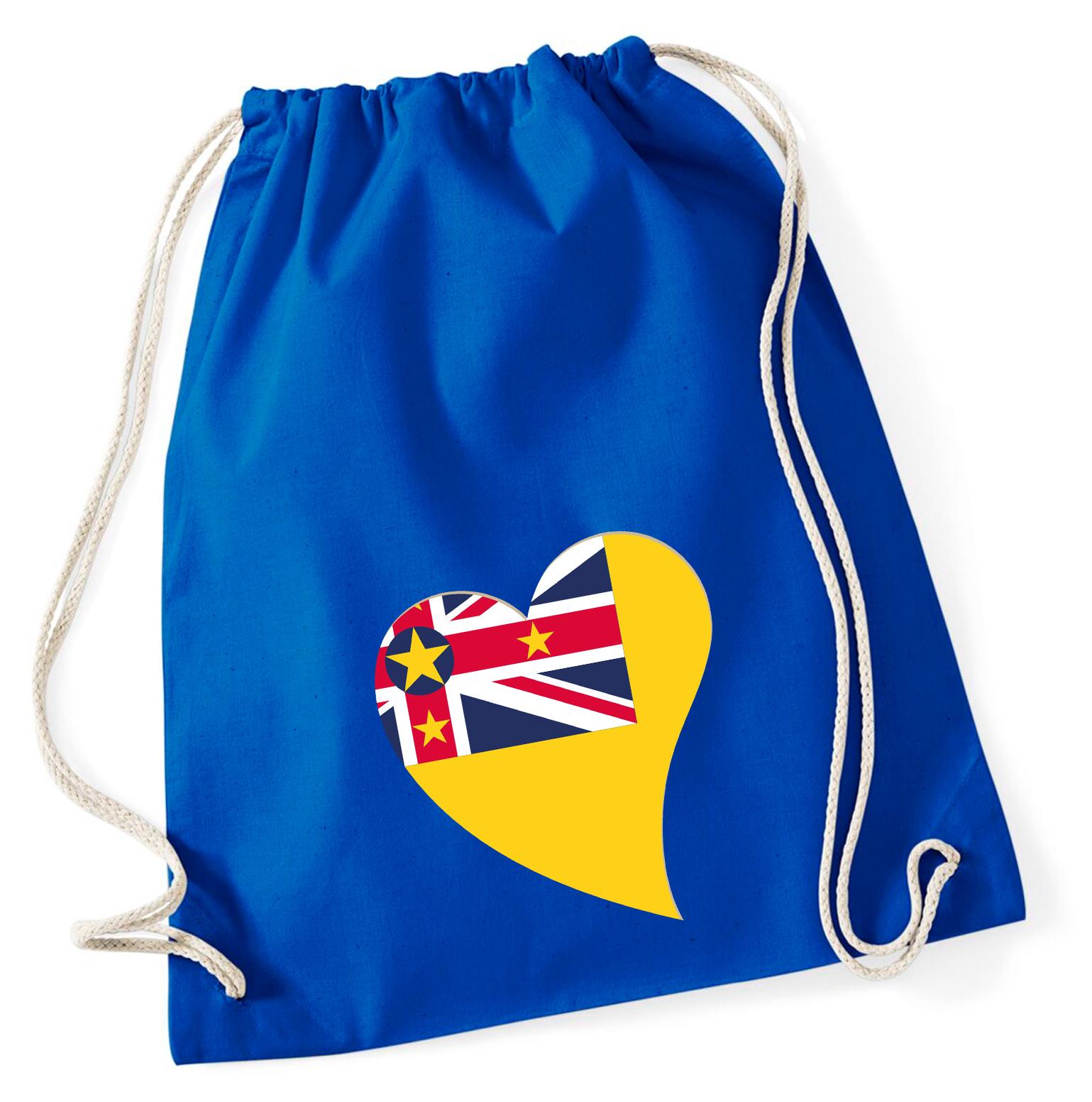 Hellweg Druckerei Huuraa Turnbeutel Niue Flagge Herz 12 Liter Bright Royal Baumwolle Rucksack Geschenkidee 6911TB-BROY