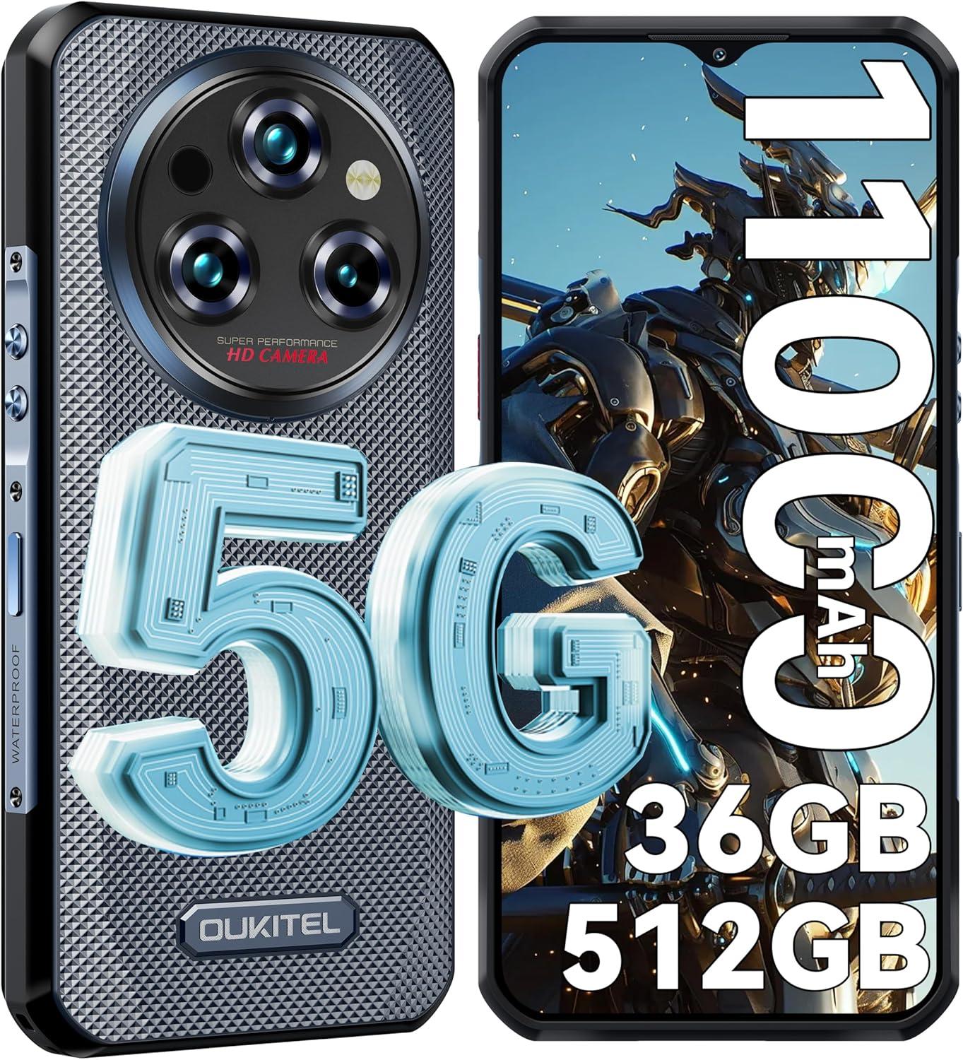 OUKITEL WP35 Pro Outdoor Smartphone 5G 36GB+512GB Android 14 Outdoor Handy Ohne Vertrag Nachtsicht ,11000mAh 6,6” FHD+ IP68 GPS NFC, Grau