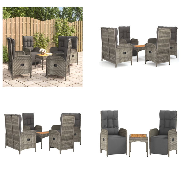 vidaXL 5-dielny záhradný jedálenský set s vankúšmi sivý polyratan - Záhradný jedálenský set - Záhradné jedálenské sety - Jedálenský set - Jedálenský set terasa