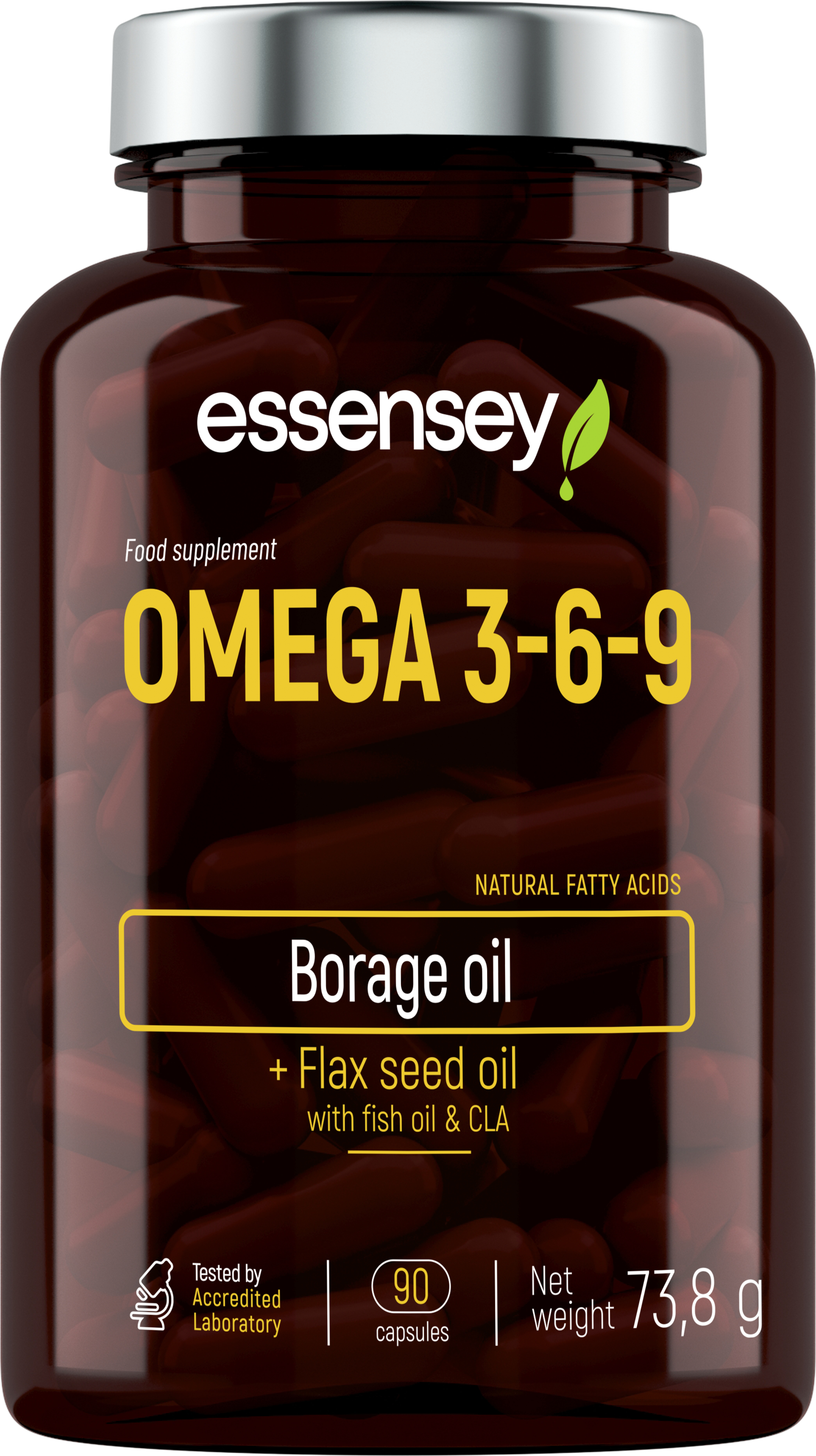 Trec Nutrition ESSENSEY - Omega 3-6-9 I 500mg pro Tagesdosis I 90 Kapseln I Vitamin E I GLA, ALA, EPA und FHA I 45 Tagesdosen I Leicht zu schlucken I Labor