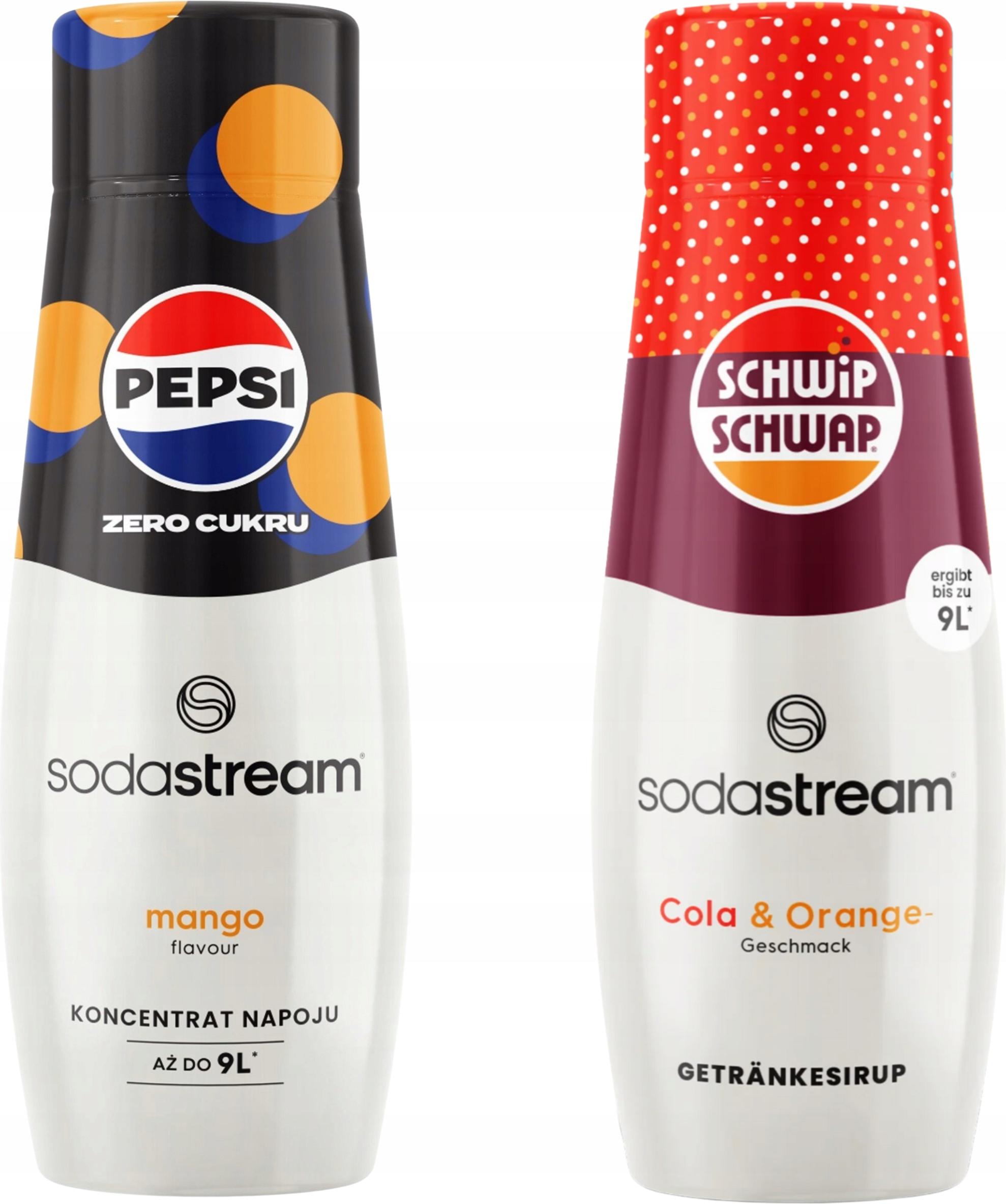 Sada s 2 koncentráty a sirupmi. Sodastream Pepsi MAX Mango + Shwip Shwap