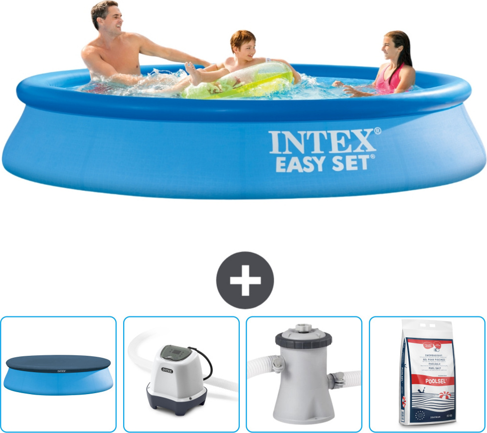Okrúhly nafukovací bazén Intex Easy Set - 305 x 61 cm - modrý - vrátane krytu - systém so slanou vodou - filtračné čerpadlo pre bazén - bazénová soľ