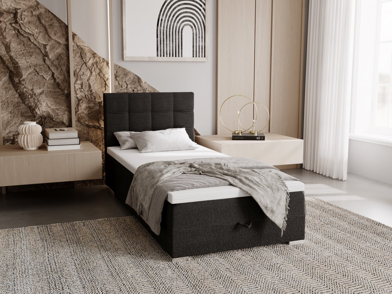 Čalúnená posteľ 90x200 ELSIE 2 s úložným priestorom - antracit, ľavé prevedenie