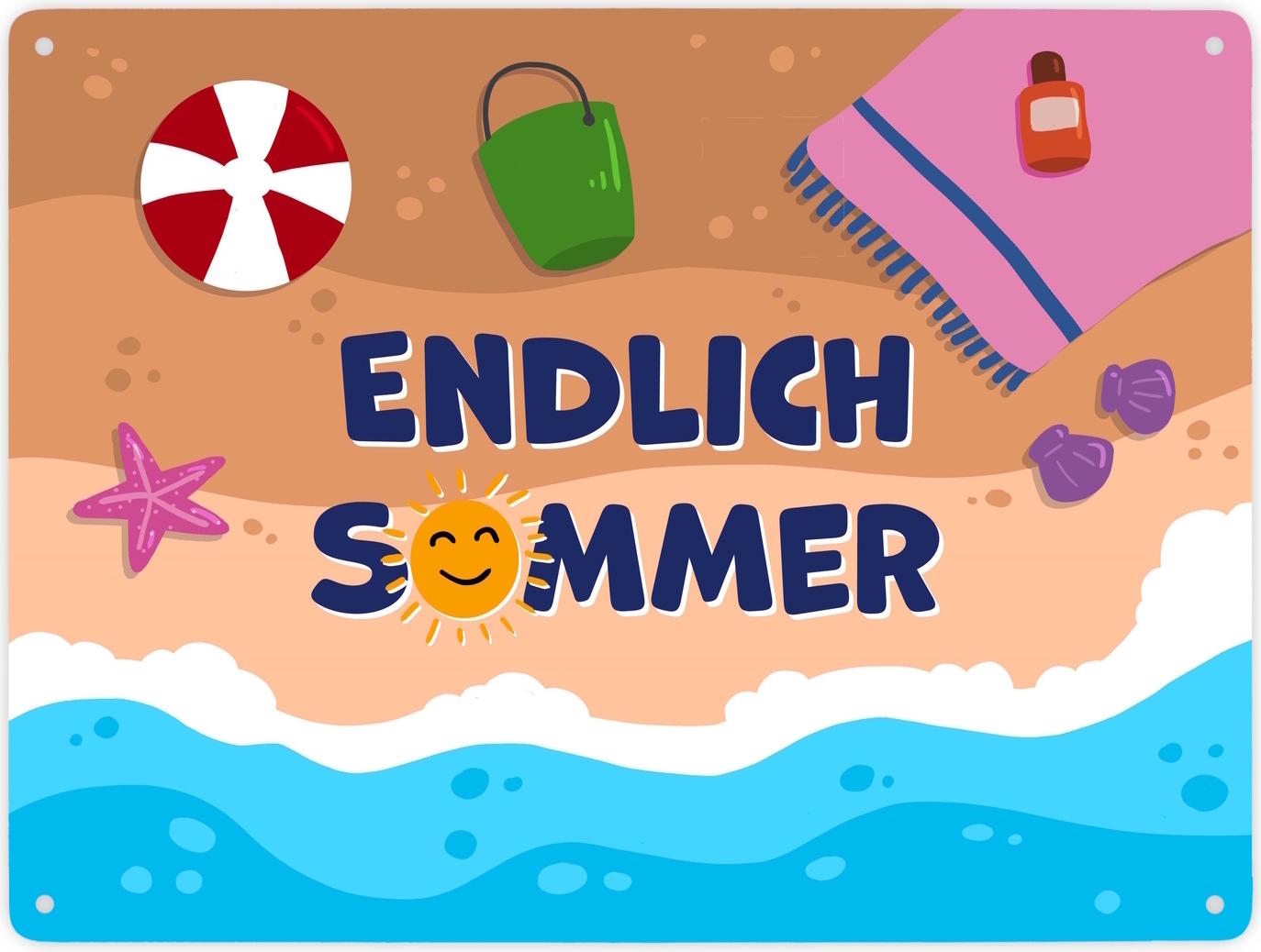 speecheese Endlich Sommer Metallschild XXL in 28x38 cm mit Strandmotiv