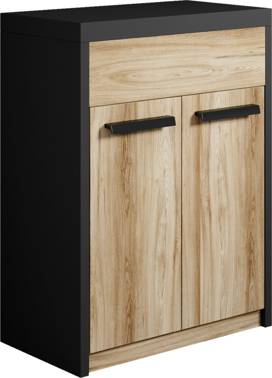 Badplaats Waschtischunterschrank Adam 60 cm - Schwarz und Eiche - 2-türiger Waschbeckenunterschrank WKGBADA60ZWAR