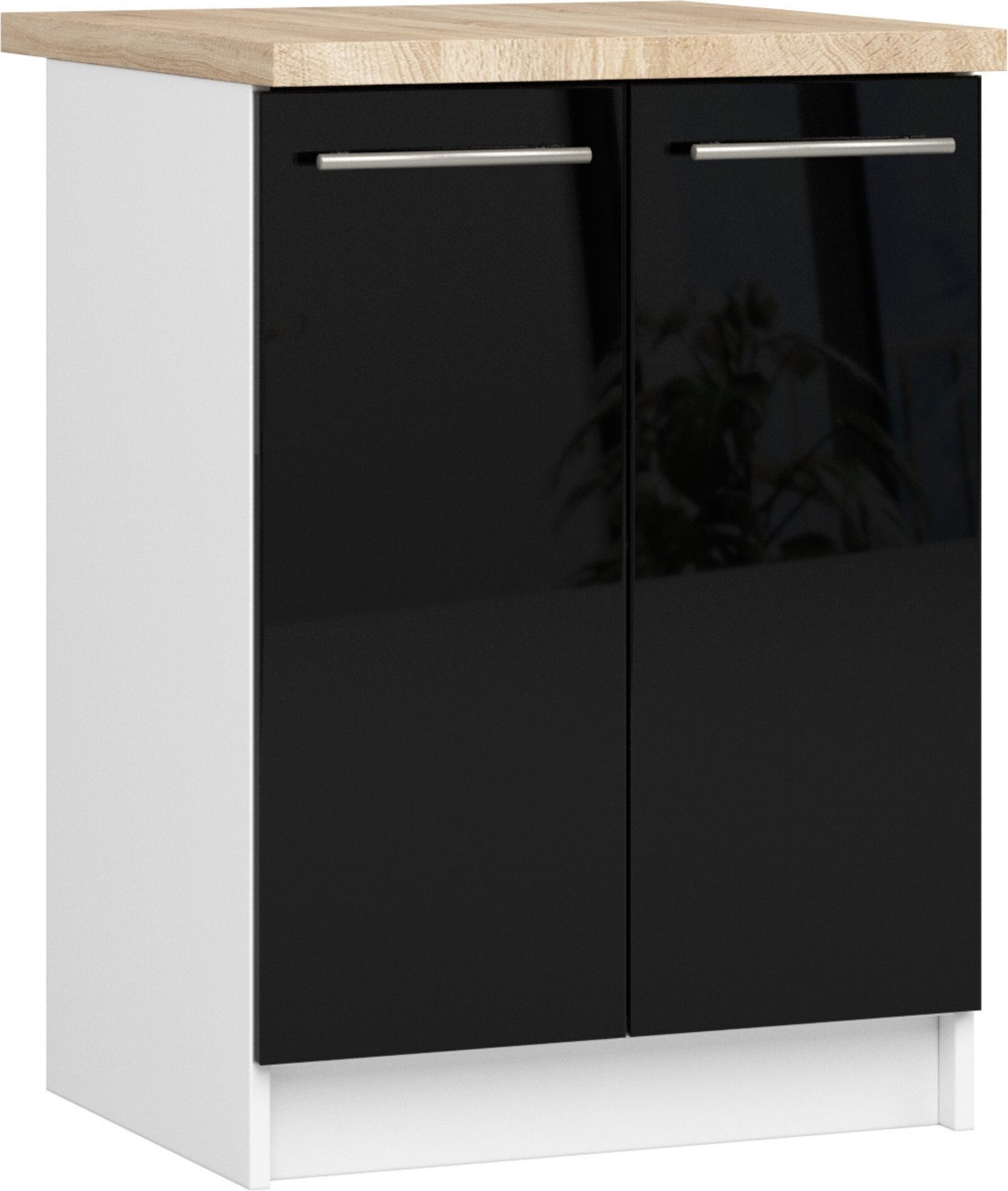 Küchenschrank AKORD OLIWIA S60 Weiß 60 cm Front Schwarz Glanz B60 x H85 x T46 cm KS0POLIBIACZARPOL007