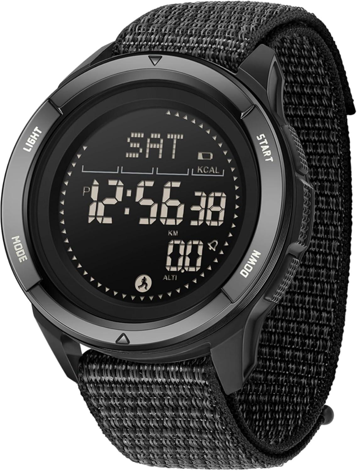 BIEWO Herren Militär Sportuhr Digital 5ATM Wasserdicht Fitness Uhr Kompass Metronom Kalorien Stoppuhr Schrittzähler Laufuhr Nylonband Watch