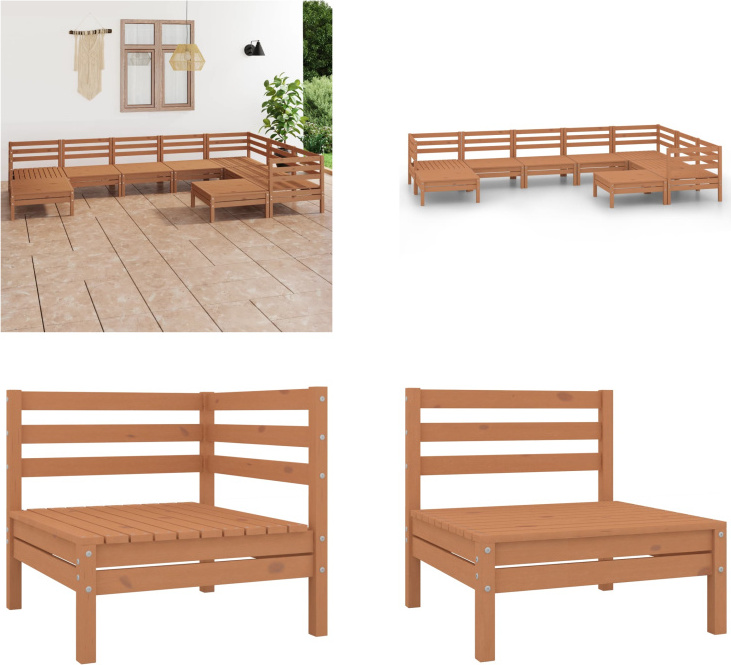 vidaXL 9-dielna záhradná obývacia súprava z masívneho dreva borovice medovo hnedá - záhradná obývacia súprava - vonkajšia obývacia súprava - drevená pohovka - drevená záhradná pohovka