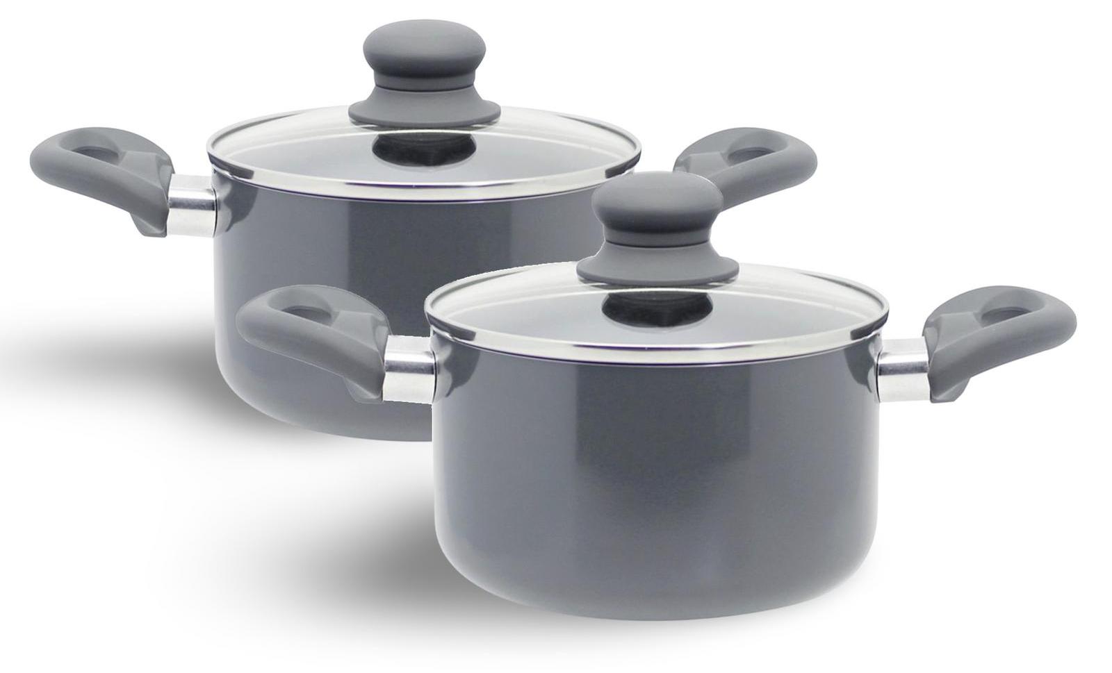Buri 2 Stück Kochtopf "Rom" PFAS-frei 16cm Alu Kochtöpfe Set Töpfe Topf Deckel Topfset 2x