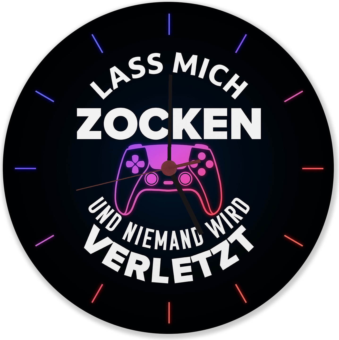 speecheese Lass mich zocken und niemand wird verletzt Wanduhr aus Alu
