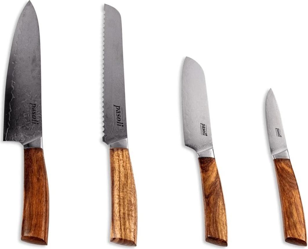 pasoli Damast 4er Set - hochwertiger Damaszenerstahl mit VG10 Kern 5201