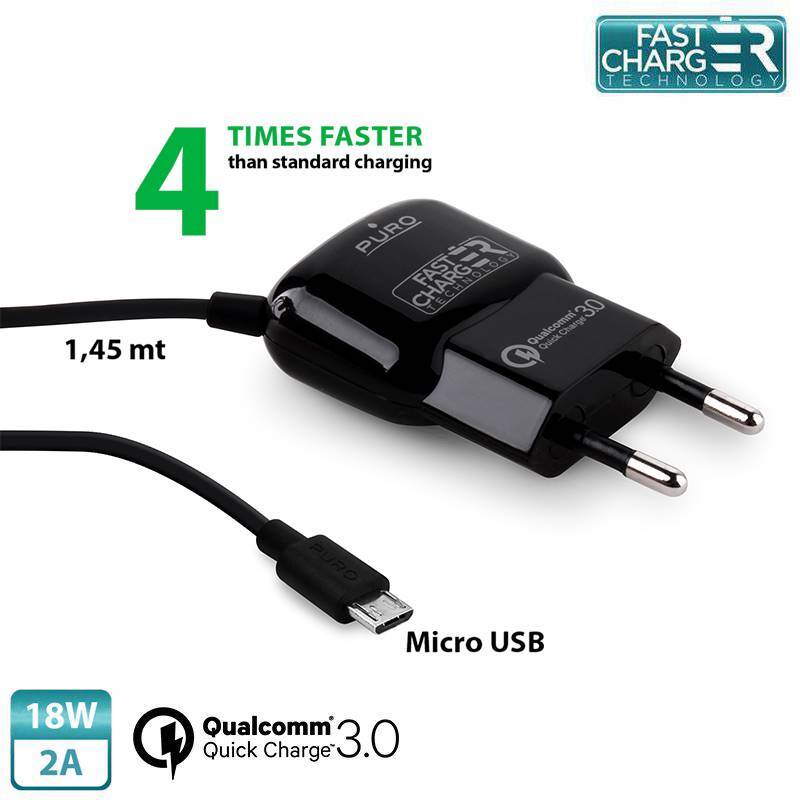 Puro Qualcomm QC 3.0 Micro USB rýchlonabíjačka18W 2A - čierna