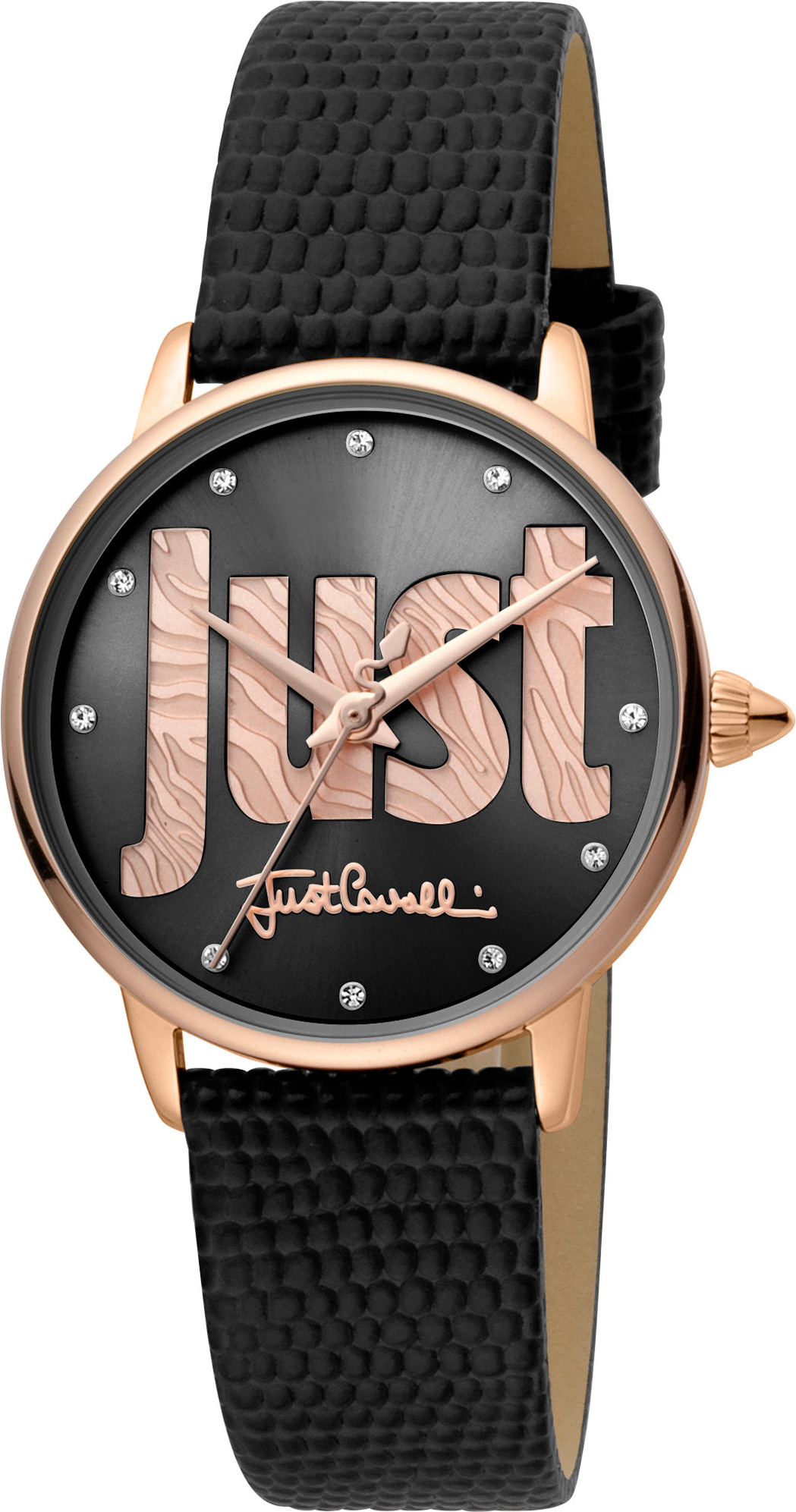 Just Cavalli JC1L116L0035 Logo C rose gold black leather ladies' watch NEW