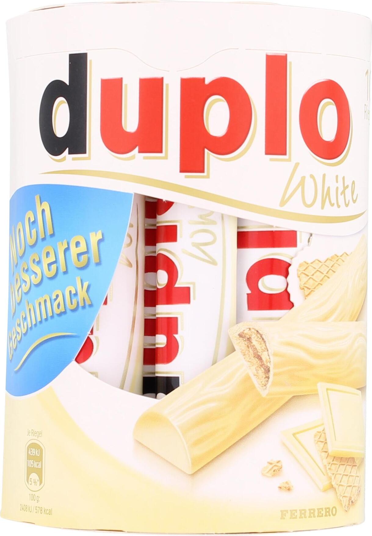 duplo Ferrero Duplo White, Haselnusscreme und Waffeln umhüllt von weißer Schokolade, 10er Pack