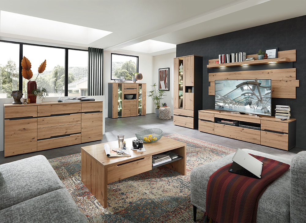 Lomadox Wohnzimmer komplett Set MANRESA-36 in Artisan Eiche Nb. mit Graphit MANRESA-36-SET7