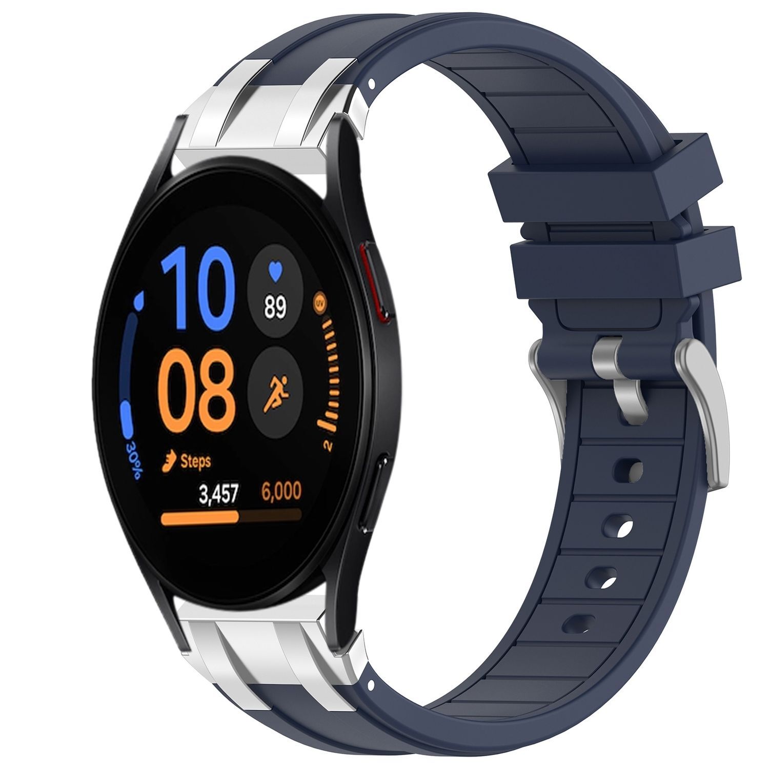 Pre Samsung Galaxy Watch FE 40 mm Silikónová rýchloupínacia strieborná pracka Náhradný pás na ruku Dark Blue