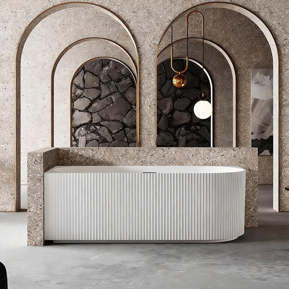 360Home Badewanne, Acryl-Badewanne, freistehende Badewanne, Gestreifte Badewanne, LED-Badewanne, wandnahe Badewanne links.150*75*58cm/TW-L7683-150/