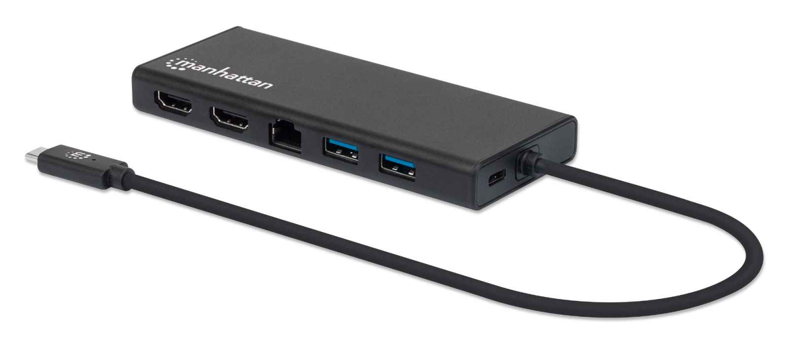 Manhattan USB-C dock/hub, porty (x6): Ethernet, HDMI (x2)
