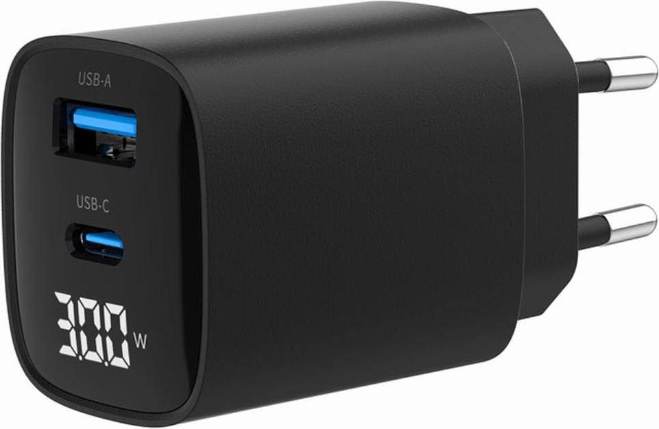 Gembird 2-Port USB Schnellladegerät C + A 30W TA-UC-PDQC30LCD-BK-01
