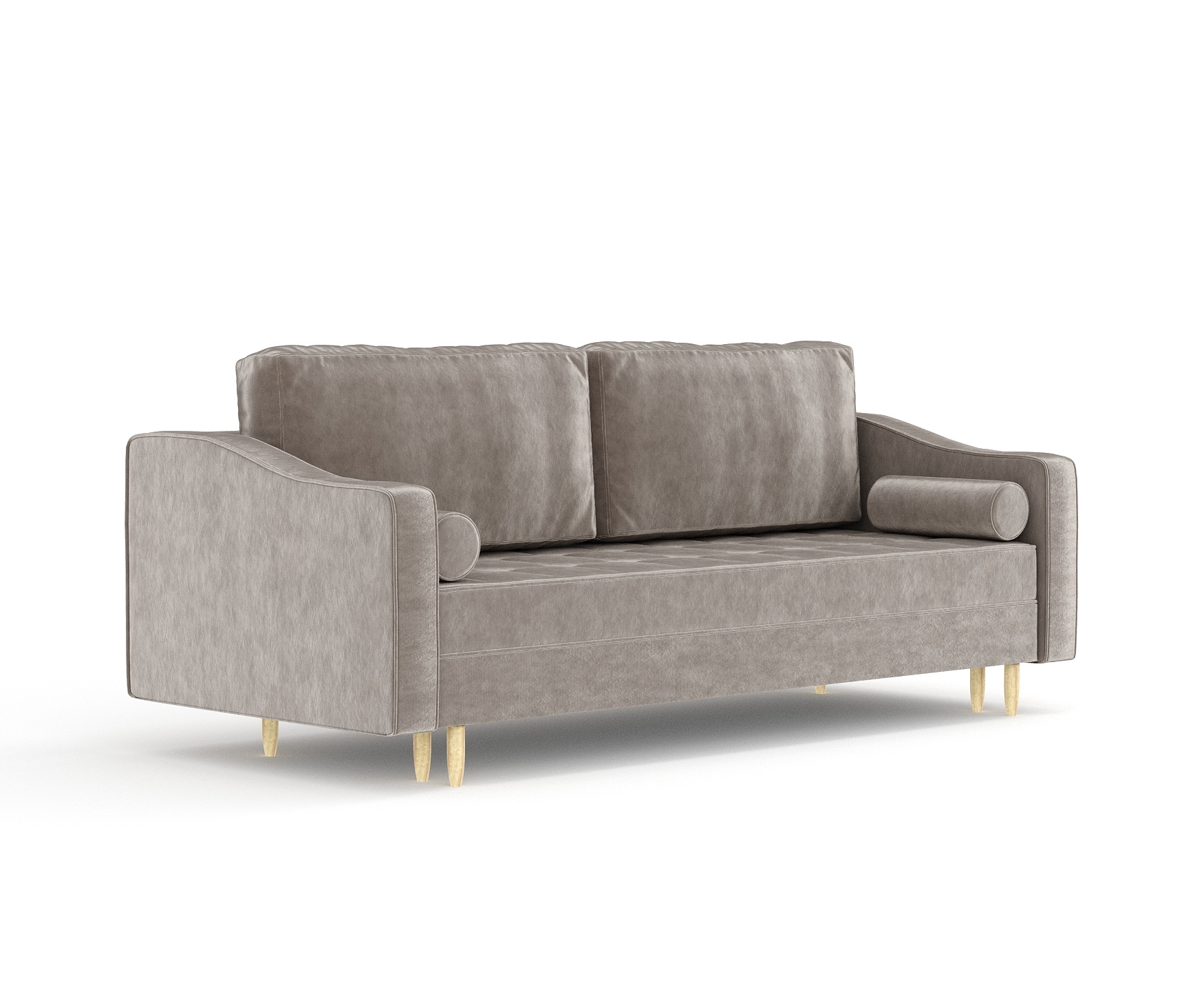 Schlafsofa Livia Interiors Zyia 218x103 cm, Sofa mit Schlaffunktion und Bettkasten, 3-Personen Sofa, Sofabett, Hohe Beine Samtstoff Piano Velvet Taupe ZYIA_F1_PNO04_L26