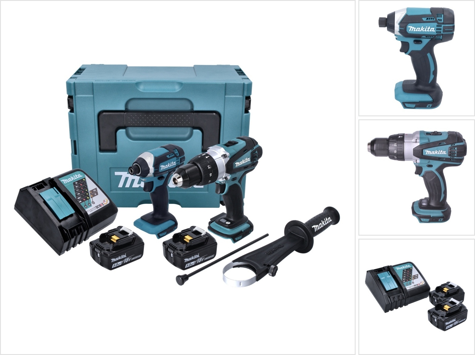 Makita DLX 2145 TJ Twin Pack 18V akumulátorová príklepová vŕtačka + akumulátorový rázový uťahovák + 2x 5,0Ah akumulátor + nabíjačka + Makpac