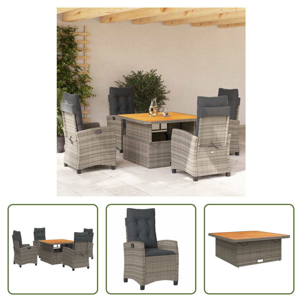 The Living Store 5-dielny záhradný jedálenský set s vankúšmi sivý polyratan