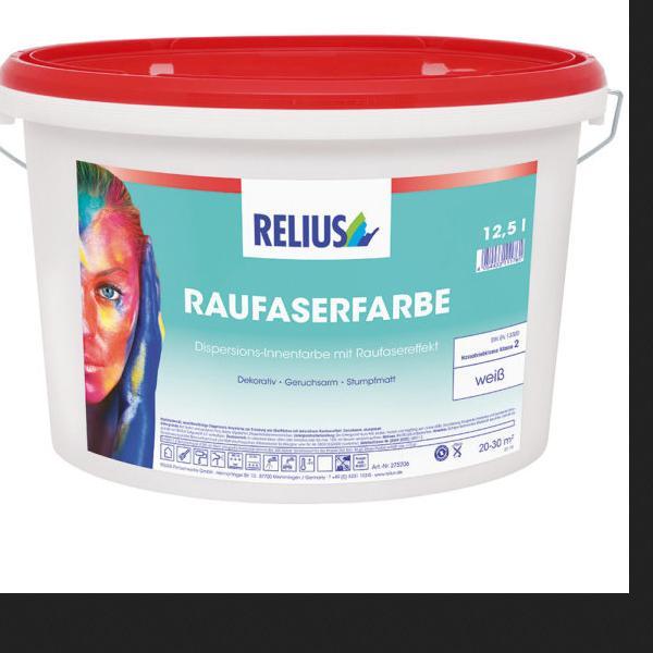 Relius Raufaserfarbe Innenfarbe Wandfarbe weiss 12,5 Liter - Dispersions-Innenfarbe mit dekorativem Raufasereffekt (Flüssig-Raufaser) 275206