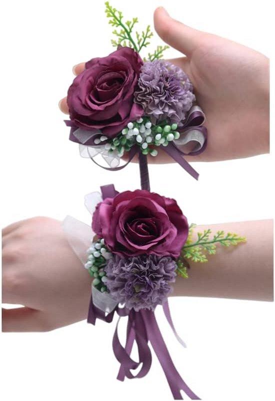 Famanu Kunstblumen Set mit Armband und Boutonnière - Seidiges Lila