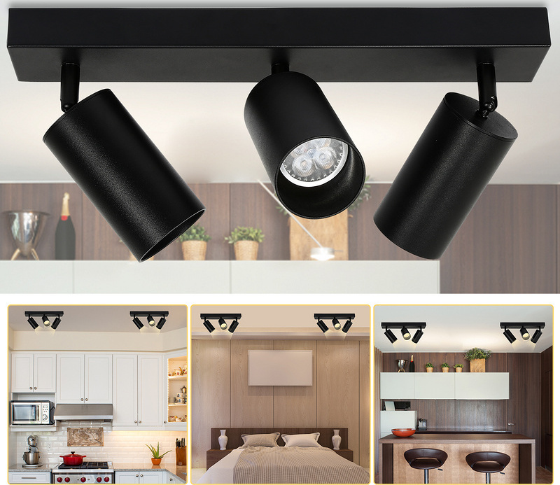 Hengda LED Spotleuchte schwenkbar Wandleuchte Deckenleuchte für Wohnzimmer, Küche, Esszimmer Einzelkopfstrahler 3x GU10 Fassung RL-HG7376-1-HDb
