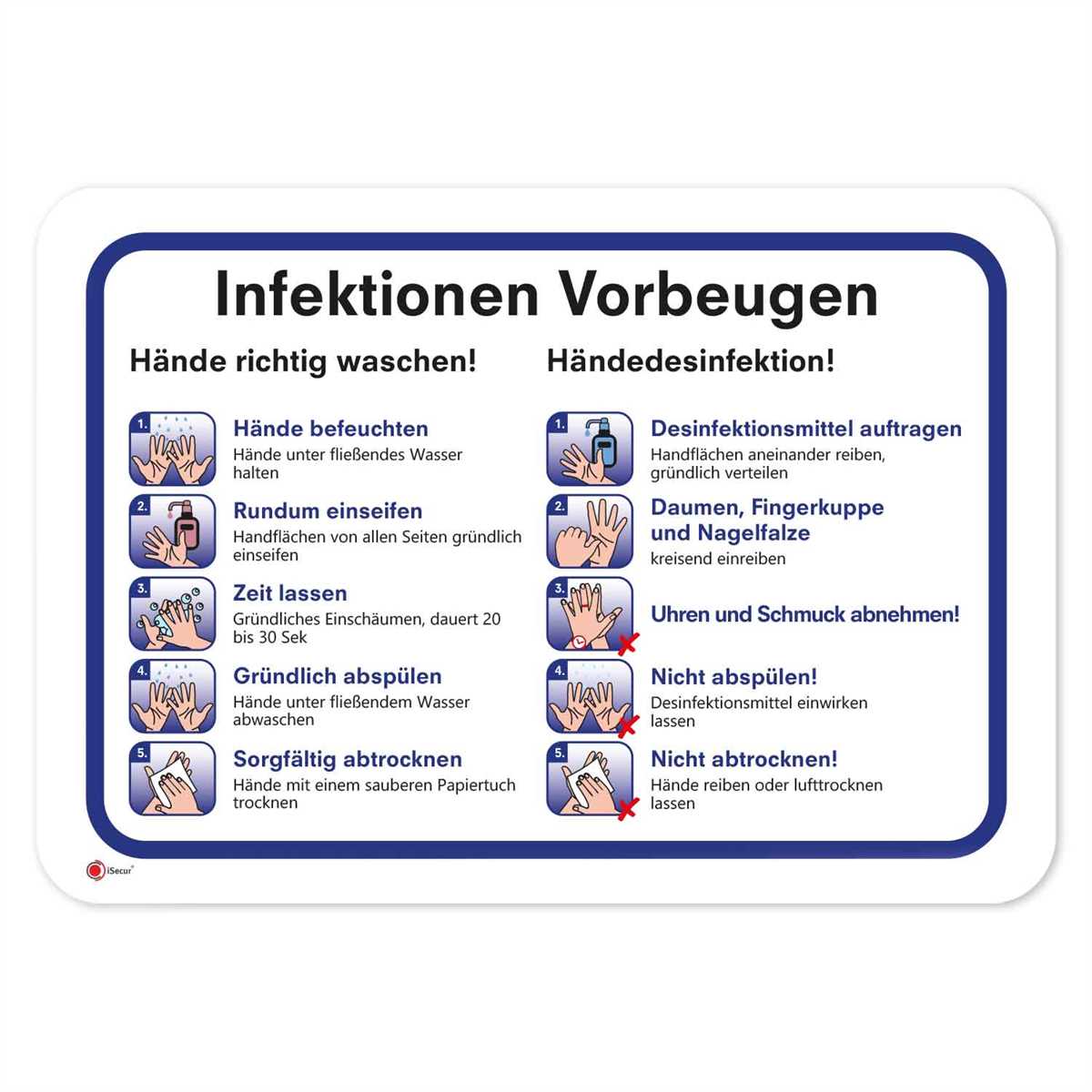 easydruck24de Anleitung zur Vorbeugung von Infektionen I 30 x 20 cm I Hinweis-Aufkleber Gründlich Hände waschen und desinfizieren I Handdesinfektion I Hygienemaßnahmen Aushang I selbstklebend I hin_624