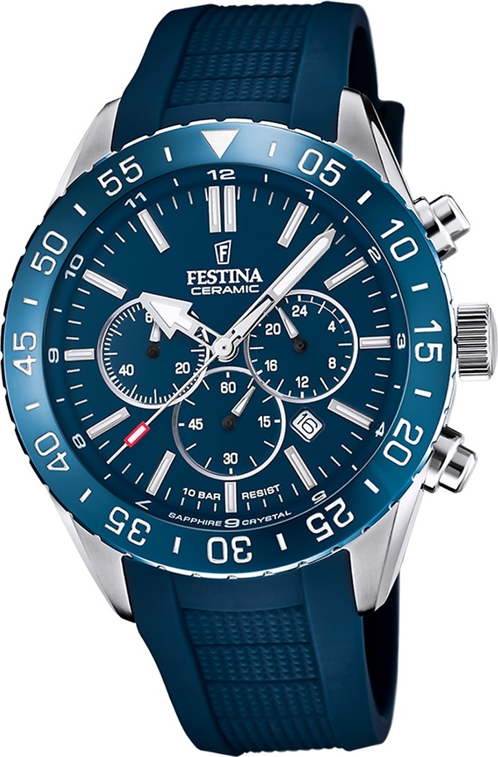 Festina Silikónové elegantné pánske hodinky F20515/1 Remienok hodinky modrá keramika D2UF20515/1