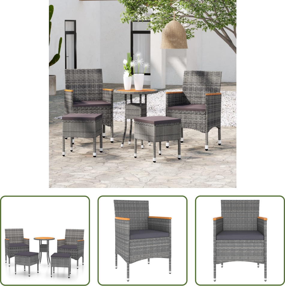 The Living Store 5-tlg. Garten-Lounge-Set Poly Rattan Grau