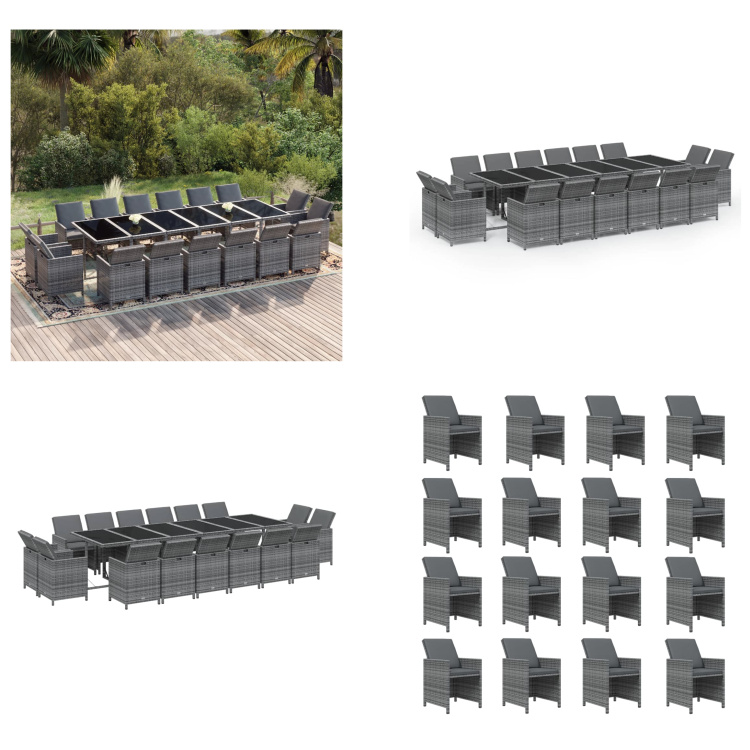 vidaXL 17-dielny záhradný jedálenský set s vankúšmi polyratan sivý - Záhradný jedálenský set - Vonkajší jedálenský set - Záhradný jedálenský set - Záhradné jedálenské sety