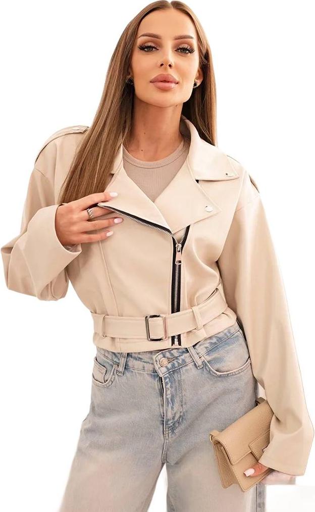Unbekannt Beige Damen-Kurzjacke mit gürtel