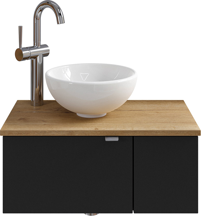 Lomadox Einzelwaschtisch 60 cm, Türanschlag links in schwarz matt mit Eiche AMADORA-66 inkl. Waschbecken SET-044-056