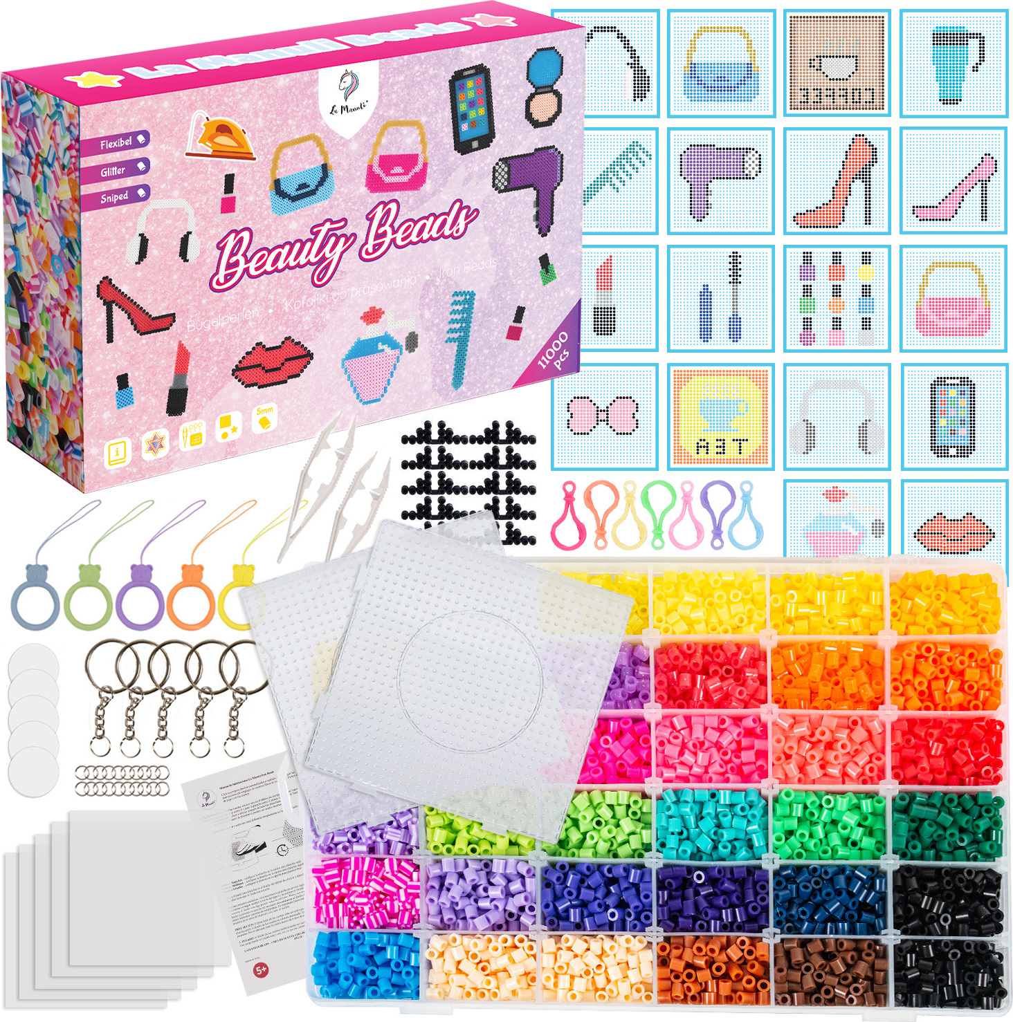 La Manuli Perline Da Stirare 5mm: Set Da 11000 Pezzi, 36 Colori Con Piastre, Pinza E Accessori Per Pixel Art
